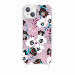 Coque iPhone 13 avec anneau glossy transparente Fleurs parme Design La Coque Francaise.