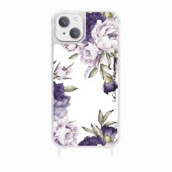 Coque iPhone 13 avec anneau glossy transparente Pivoines Violettes Design La Coque Francaise.