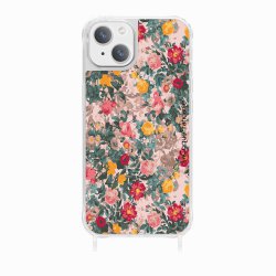 Coque iPhone 13 avec anneau glossy transparente Fleurs Beige et Rose Design La Coque Francaise.