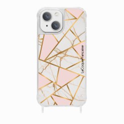 Coque iPhone 13 Mini avec anneau glossy transparente Marbre Rose Design La Coque Francaise.