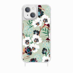 Coque iPhone 13 Mini avec anneau glossy transparente Fleurs vert d'eau Design La Coque Francaise.