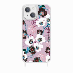 Coque iPhone 13 Mini avec anneau glossy transparente Fleurs parme Design La Coque Francaise.