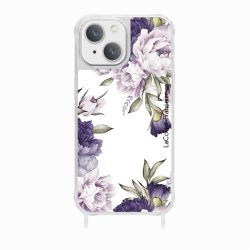 Coque iPhone 13 Mini avec anneau glossy transparente Pivoines Violettes Design La Coque Francaise.