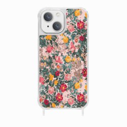 Coque iPhone 13 Mini avec anneau glossy transparente Fleurs Beige et Rose Design La Coque Francaise.