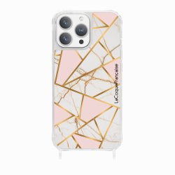 Coque iPhone 12 PRO MAX avec anneau glossy transparente Marbre Rose Design La Coque Francaise.