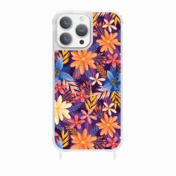 Coque iPhone 12 PRO MAX avec anneau glossy transparente Fleurs violettes et oranges Design La Coque Francaise.