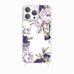 Coque iPhone 12/12 PRO avec anneau glossy transparente Pivoines Violettes Design La Coque Francaise.