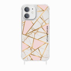Coque iPhone 12 Mini avec anneau glossy transparente Marbre Rose Design La Coque Francaise.