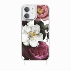 Coque iPhone 12 Mini avec anneau glossy transparente Fleurs roses Design La Coque Francaise.