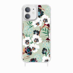 Coque iPhone 12 Mini avec anneau glossy transparente Fleurs vert d'eau Design La Coque Francaise.