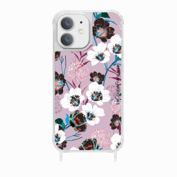 Coque iPhone 12 Mini avec anneau glossy transparente Fleurs parme Design La Coque Francaise.