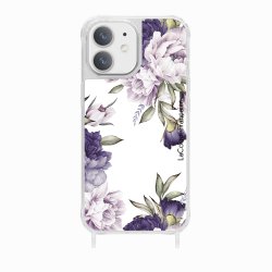 Coque iPhone 12 Mini avec anneau glossy transparente Pivoines Violettes Design La Coque Francaise.