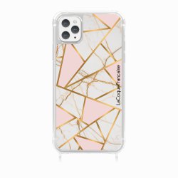 Coque iPhone 11 PRO MAX avec anneau glossy transparente Marbre Rose Design La Coque Francaise.
