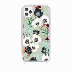 Coque iPhone 11 PRO MAX avec anneau glossy transparente Fleurs vert d'eau Design La Coque Francaise.