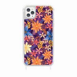 Coque iPhone 11 PRO MAX avec anneau glossy transparente Fleurs violettes et oranges Design La Coque Francaise.