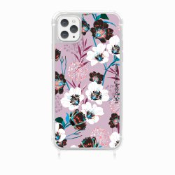 Coque iPhone 11 PRO avec anneau glossy transparente Fleurs parme Design La Coque Francaise.