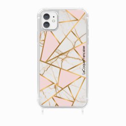 Coque iPhone 11 avec anneau glossy transparente Marbre Rose Design La Coque Francaise.