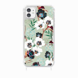 Coque iPhone 11 avec anneau glossy transparente Fleurs vert d'eau Design La Coque Francaise.