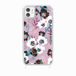 Coque iPhone 11 avec anneau glossy transparente Fleurs parme Design La Coque Francaise.