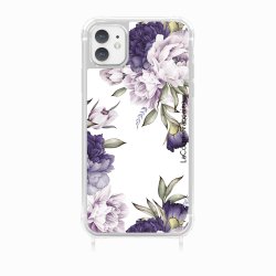 Coque iPhone 11 avec anneau glossy transparente Pivoines Violettes Design La Coque Francaise.