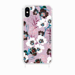 Coque iPhone X/XS avec anneau glossy transparente Fleurs parme Design La Coque Francaise.
