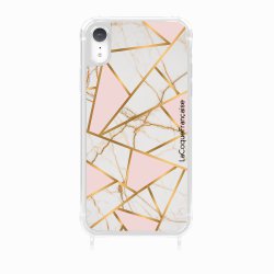 Coque iPhone XR avec anneau glossy transparente Marbre Rose Design La Coque Francaise.