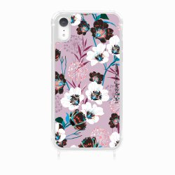 Coque iPhone XR avec anneau glossy transparente Fleurs parme Design La Coque Francaise.