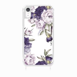 Coque iPhone XR avec anneau glossy transparente Pivoines Violettes Design La Coque Francaise.