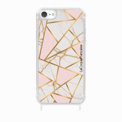 Coque iPhone 7/8/SE 2020/SE 2022 avec anneau glossy transparente Marbre Rose Design La Coque Francaise.