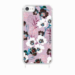 Coque iPhone 7/8/SE 2020/SE 2022 avec anneau glossy transparente Fleurs parme Design La Coque Francaise.