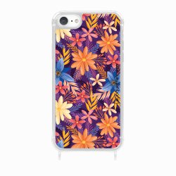 Coque iPhone 7/8/SE 2020/SE 2022 avec anneau glossy transparente Fleurs violettes et oranges Design La Coque Francaise.