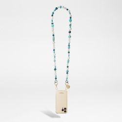 Chaine bijoux Paola 120 cm perles bleues et mousquetons dorés