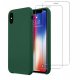 Coque iPhone X/XS Silicone liquide Vert Foret + 2 Vitres en Verre trempé Protection écran Antichocs