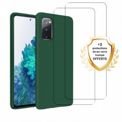 Coque Samsung Galaxy S20 FE Silicone liquide Vert Foret + 2 Vitres en Verre trempé Protection écran Antichocs