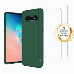 Coque Samsung Galaxy S10e Silicone  liquide Vert Foret + 2 Vitres en Verre trempé Protection écran Antichocs