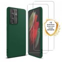 Coque Samsung Galaxy S21 Ultra 5G Silicone  liquide Vert Foret + 2 Vitres en Verre trempé Protection écran Antichocs