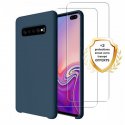 Coque Samsung Galaxy S10 Plus Silicone liquide Bleu Marine + 2 Vitres en Verre trempé Protection écran Antichocs