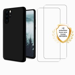 Coque Huawei P30 Pro New Edition Silicone Noire + 2 Vitres en Verre Trempé Protection écran