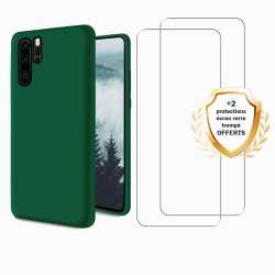 Coque Huawei P30 Pro New Edition Silicone Vert + 2 Vitres en Verre Trempé Protection écran