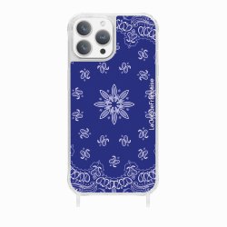 Coque iPhone 14 Pro Max avec anneau glossy transparente Bandana bleu Design La Coque Francaise.