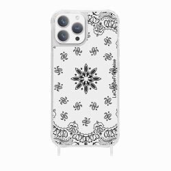 Coque iPhone 14 Pro Max avec anneau glossy transparente Bandana blanc Design La Coque Francaise.