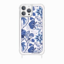 Coque iPhone 14 Pro Max avec anneau glossy transparente Foulard fleurs bleues Design La Coque Francaise.