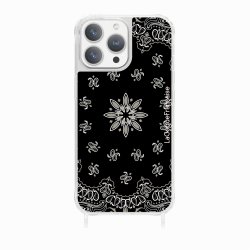 Coque iPhone 14 Pro avec anneau glossy transparente Bandana noir Design La Coque Francaise.