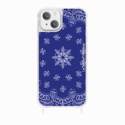 Coque iPhone 14 Plus avec anneau glossy transparente Bandana bleu Design La Coque Francaise.