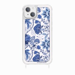 Coque iPhone 14 Plus avec anneau glossy transparente Foulard fleurs bleues Design La Coque Francaise.