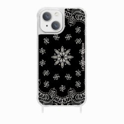 Coque iPhone 14 avec anneau glossy transparente Bandana noir Design La Coque Francaise.