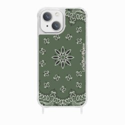 Coque iPhone 14 avec anneau glossy transparente Bandana kaki Design La Coque Francaise.