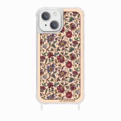 Coque iPhone 14 avec anneau glossy transparente Foulard fleurs rouges Design La Coque Francaise.