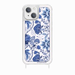 Coque iPhone 14 avec anneau glossy transparente Foulard fleurs bleues Design La Coque Francaise.