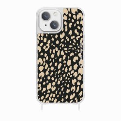 Coque iPhone 14 avec anneau glossy transparente Léopard noir et beige Design La Coque Francaise.